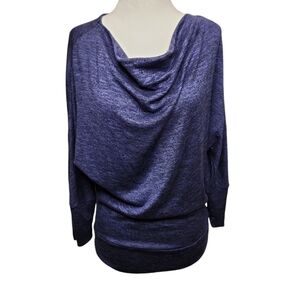 Jennifer Lopez Women's Blue Dolman Sleeve Drapped Waterfall Neckline Top SizeS